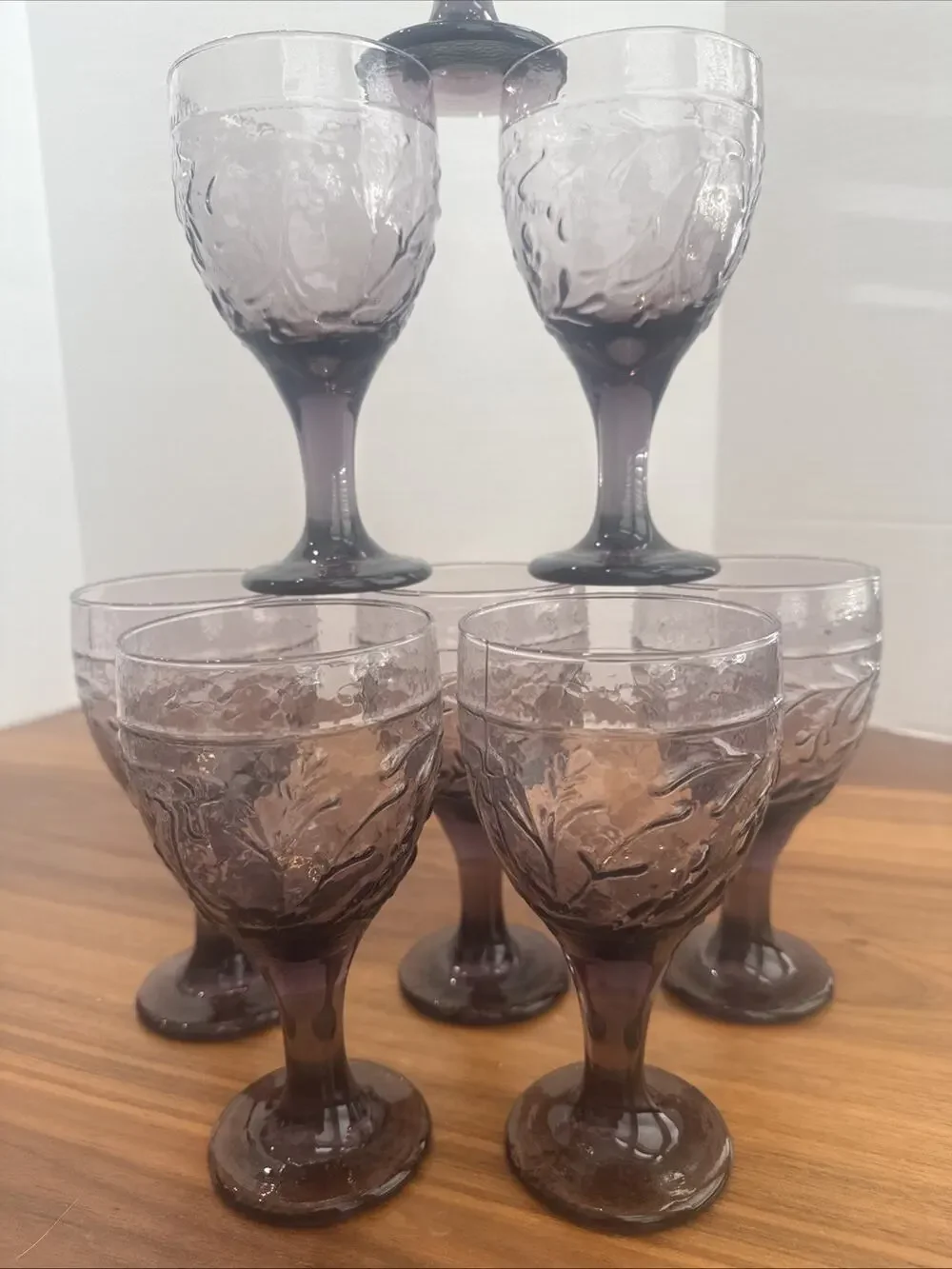 Libbey Garden Vine Amethyst Purple Hammered Stem Goblets Glasses 7